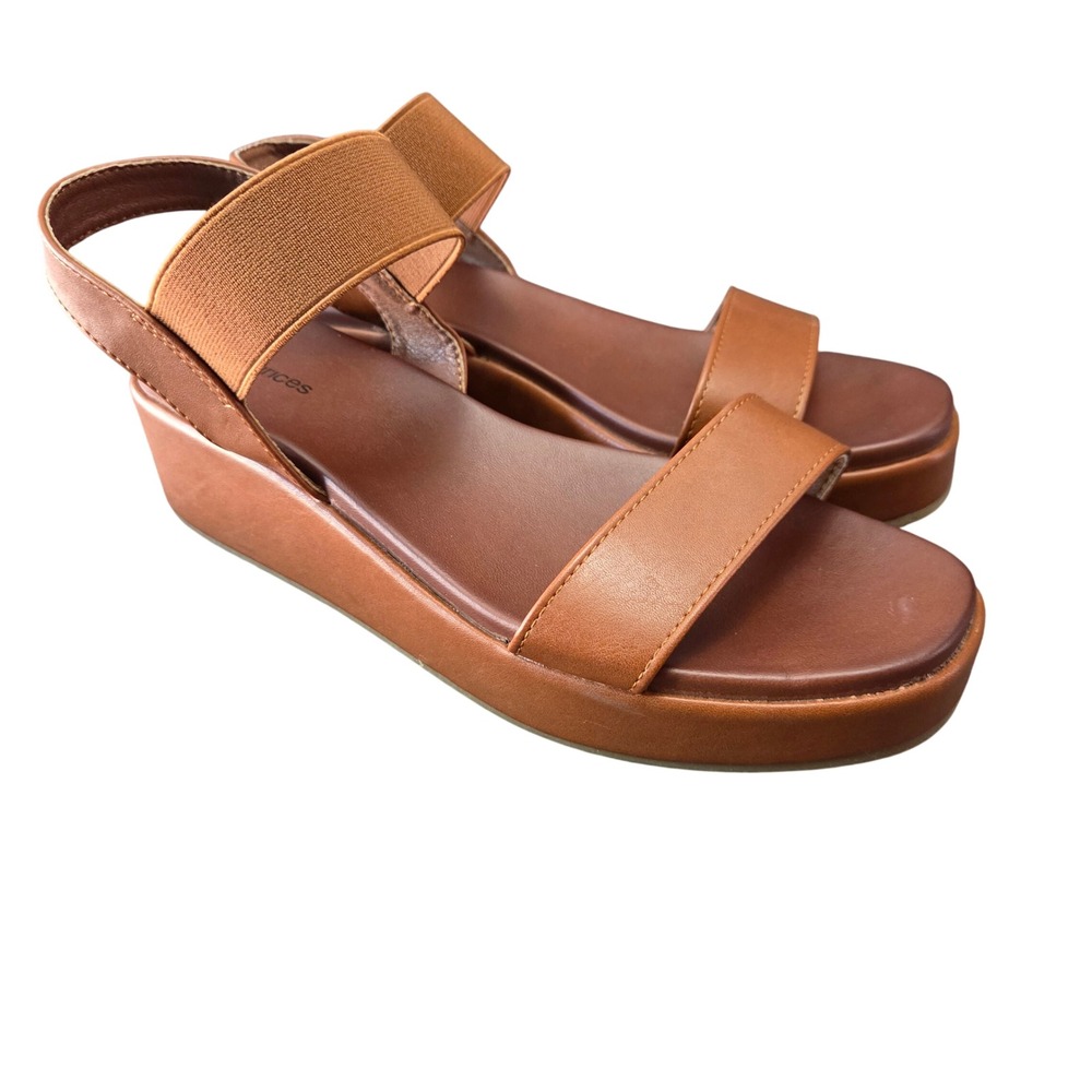 Maurices Brown Platform Sandals Womens 8.5 Faux Leather Slingback Comfort